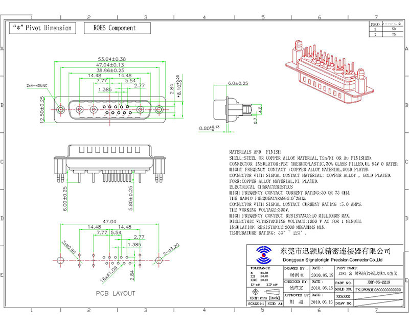 13w3 male d sub coaxial connector wholesale