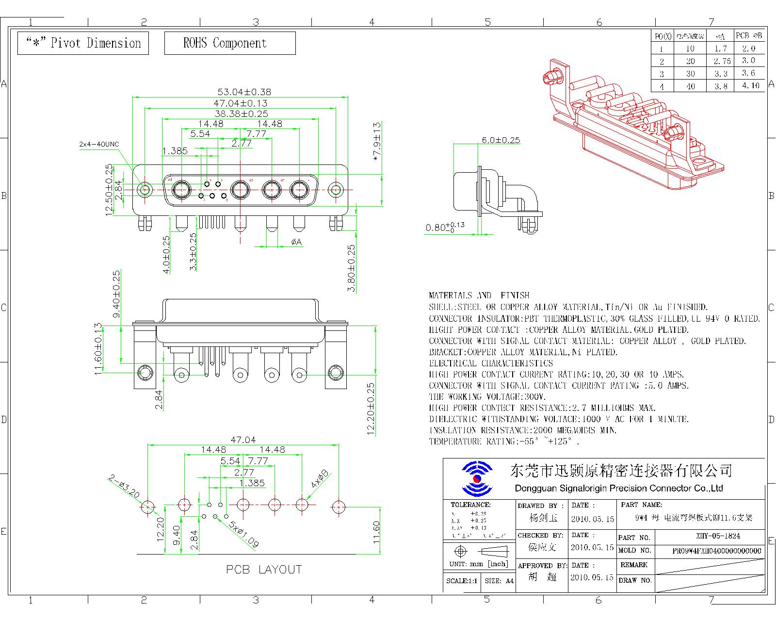 9w4 female right angle combo d connector