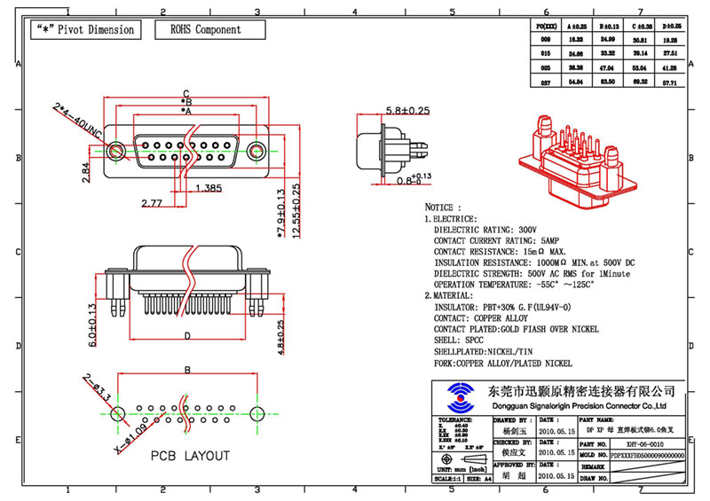 D sub pcb 25 pin female connector for sale