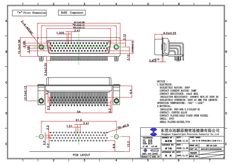 78 pin right angle pcb socket connector