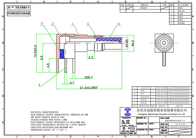 Signal d-sub female coaxial right angle terminal