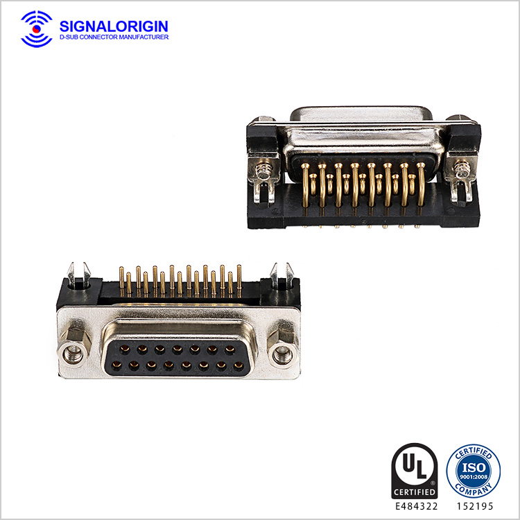 Right angle pcb d sub 15 pin female connector