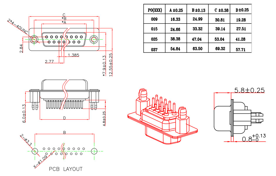 25 pin d sub connector