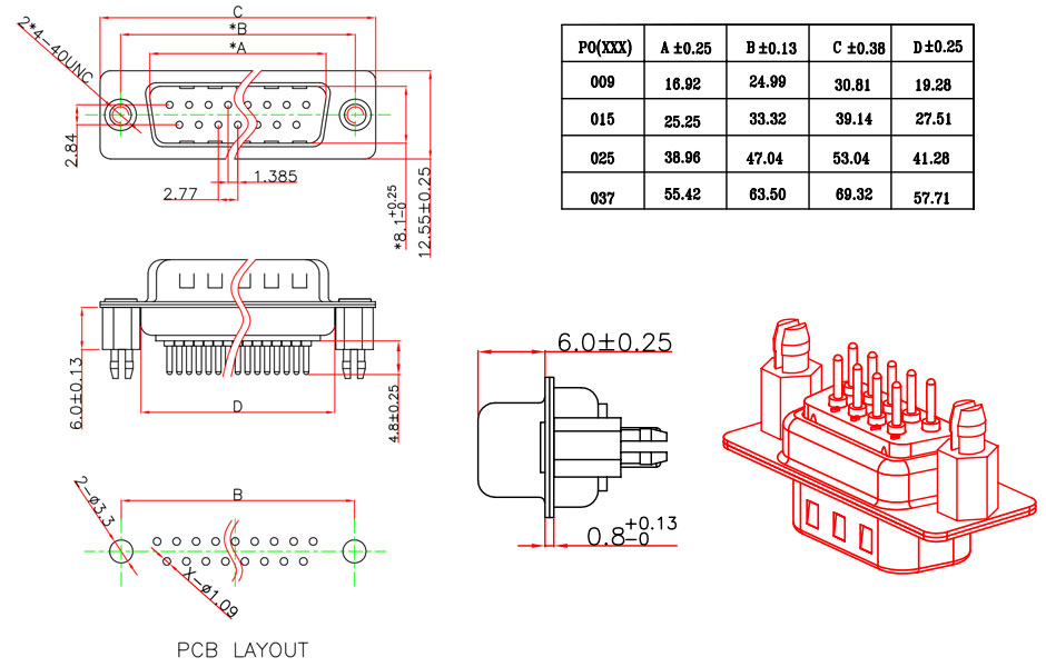 25 pin d sub connector