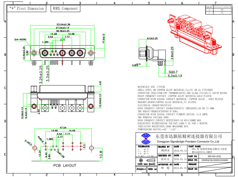 9W4 male right angle coaxial d-sub connectors