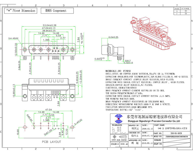 9W4 male right angle coaxial d-sub connectors