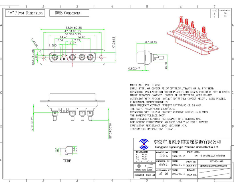 9W4 D-sub coaxial connector female solder cup