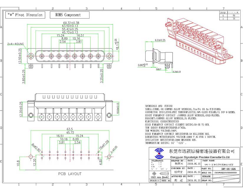 8W8 D-sub coaxial connector male right angle type