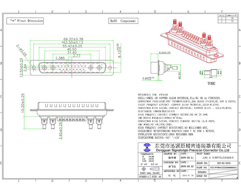 21W4 D-sub coaxial connector male solder cup